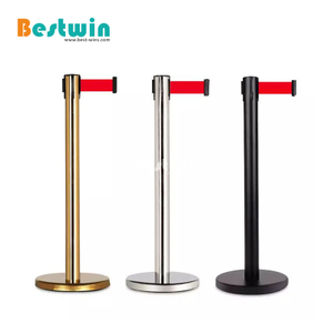 Hotel Bank Exhibition Stainless Steel Safety Queue Pole Line Stand Stanchion Retractable Belt Crowd Control Barrier