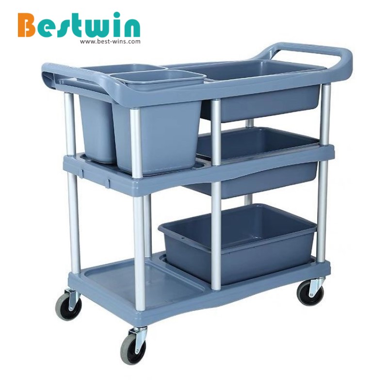 Plastic Bus Cart with Tote Boxes