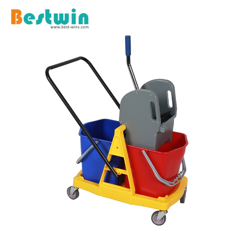 Plastic Double Buckets Mop Trolley with Down Press Wringer