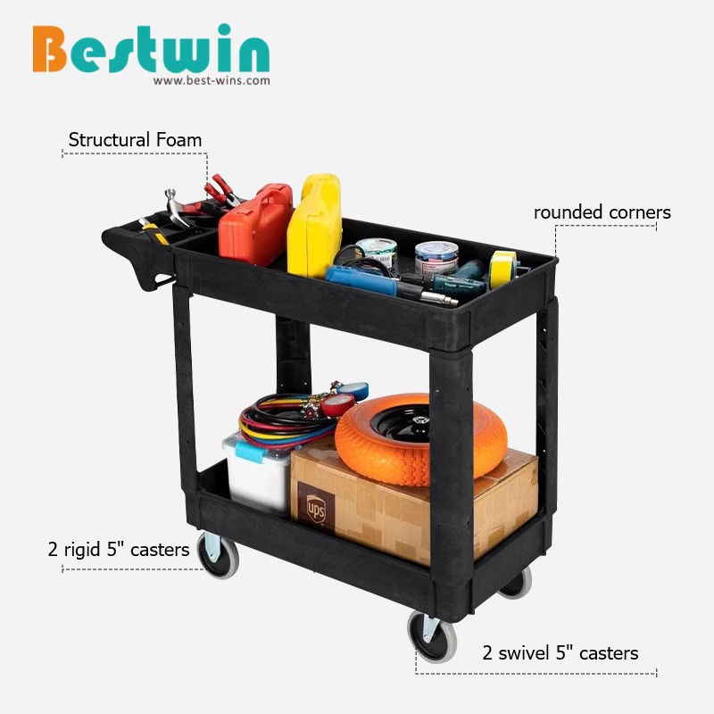 2 Tiers 550LBS Plastic Utility Cart with Tray