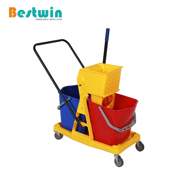 Plastic Double Buckets Mop Trolley with Side Press Wringer