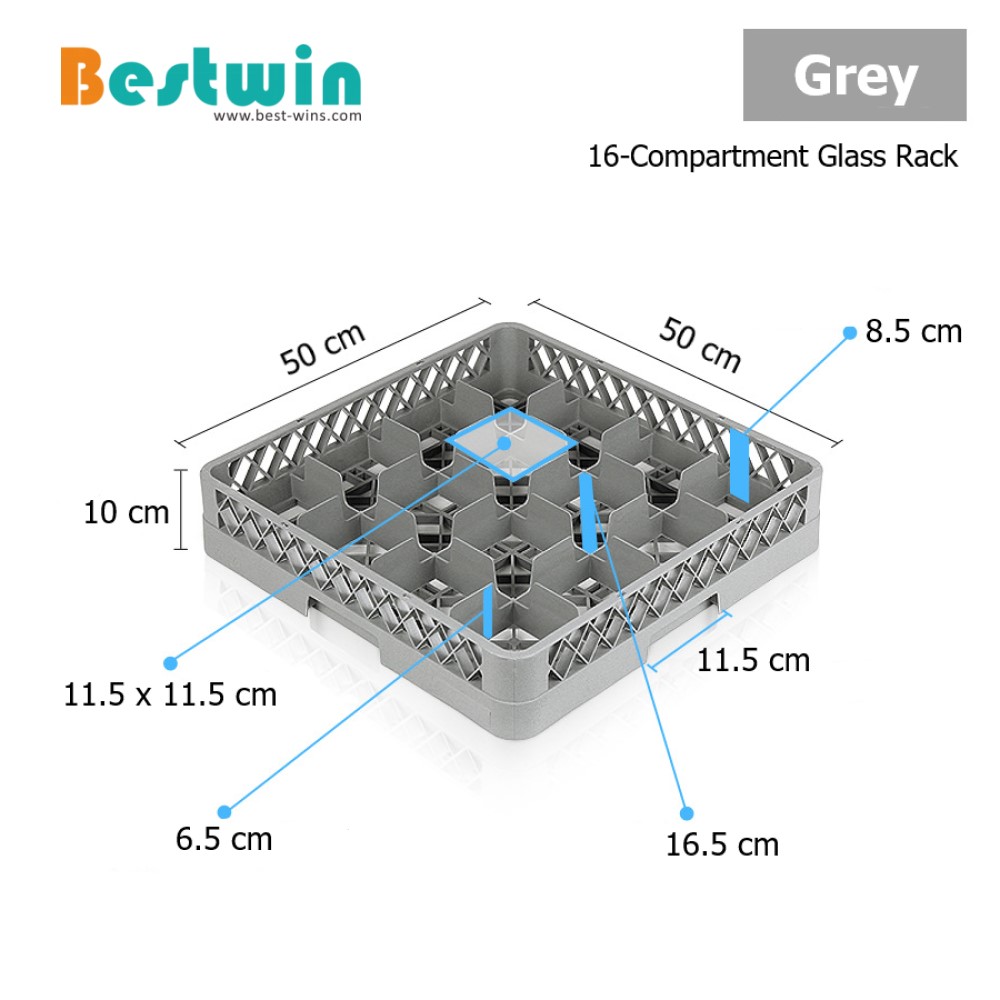 16-Compartment Plastic Dishwasher Basket for Glass