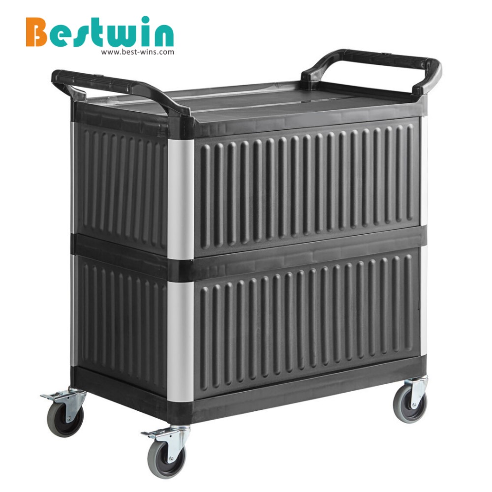 3 Tiers Plastic Service Trolley with Side Panels