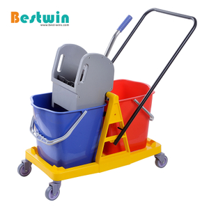 Plastic Double Buckets Mop Trolley with Down Press Wringer