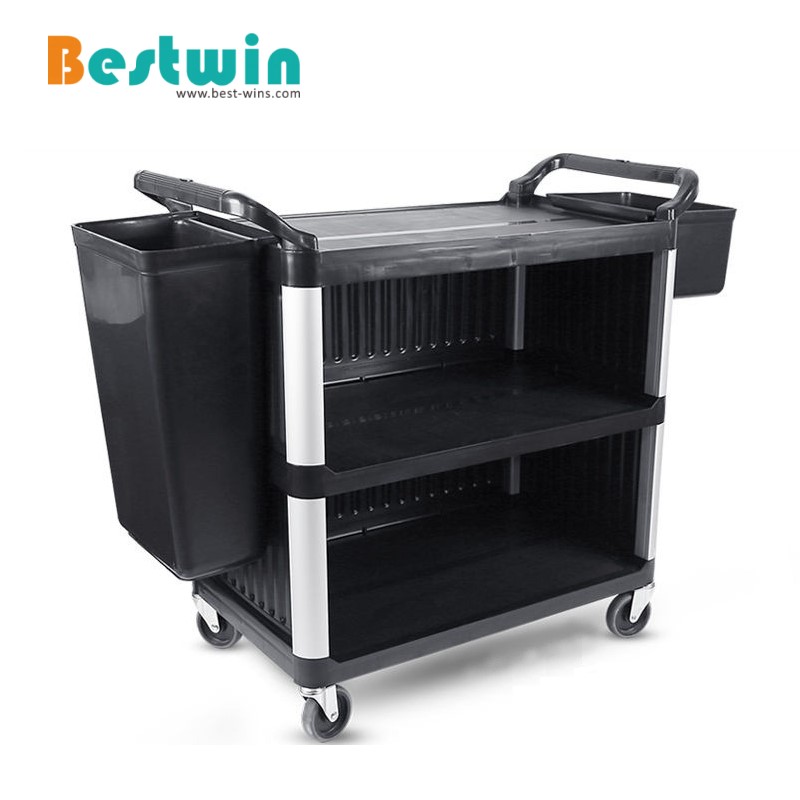 3 Tiers Plastic Service Trolley with Side Panels