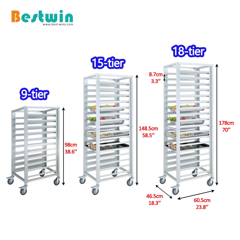 9-Tiers Aluminum Cooling Rack Trolley for Baking Tray & GN Pan