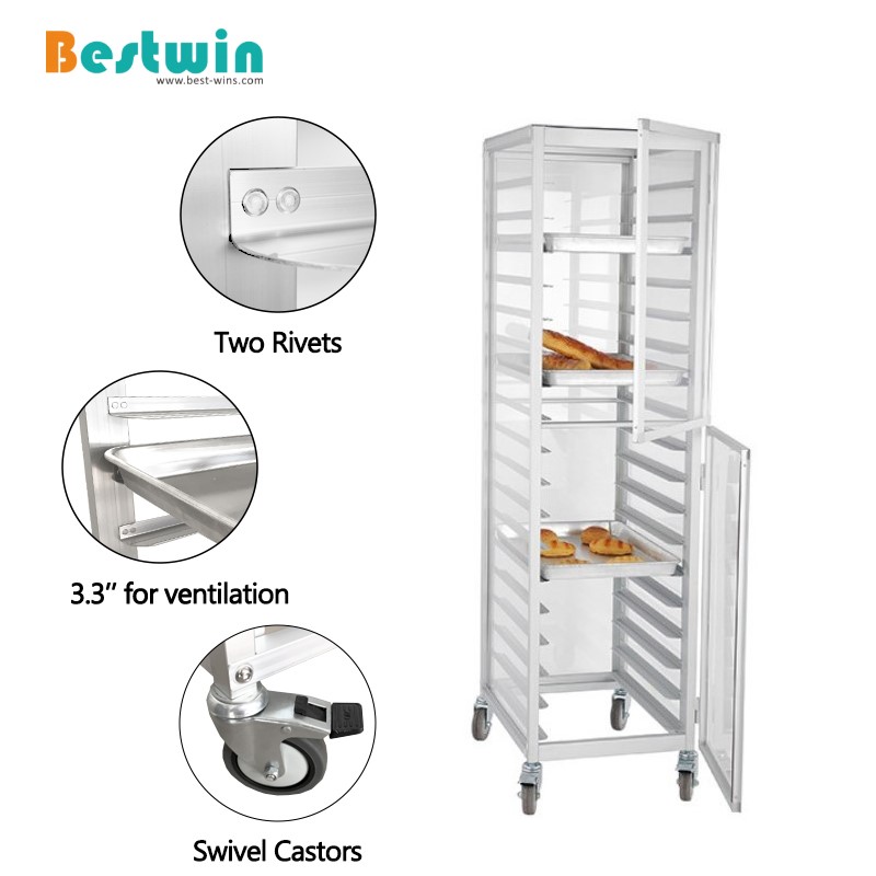 18-Tiers Encolsed Aluminum Cooling Rack Trolley for Baking Tray